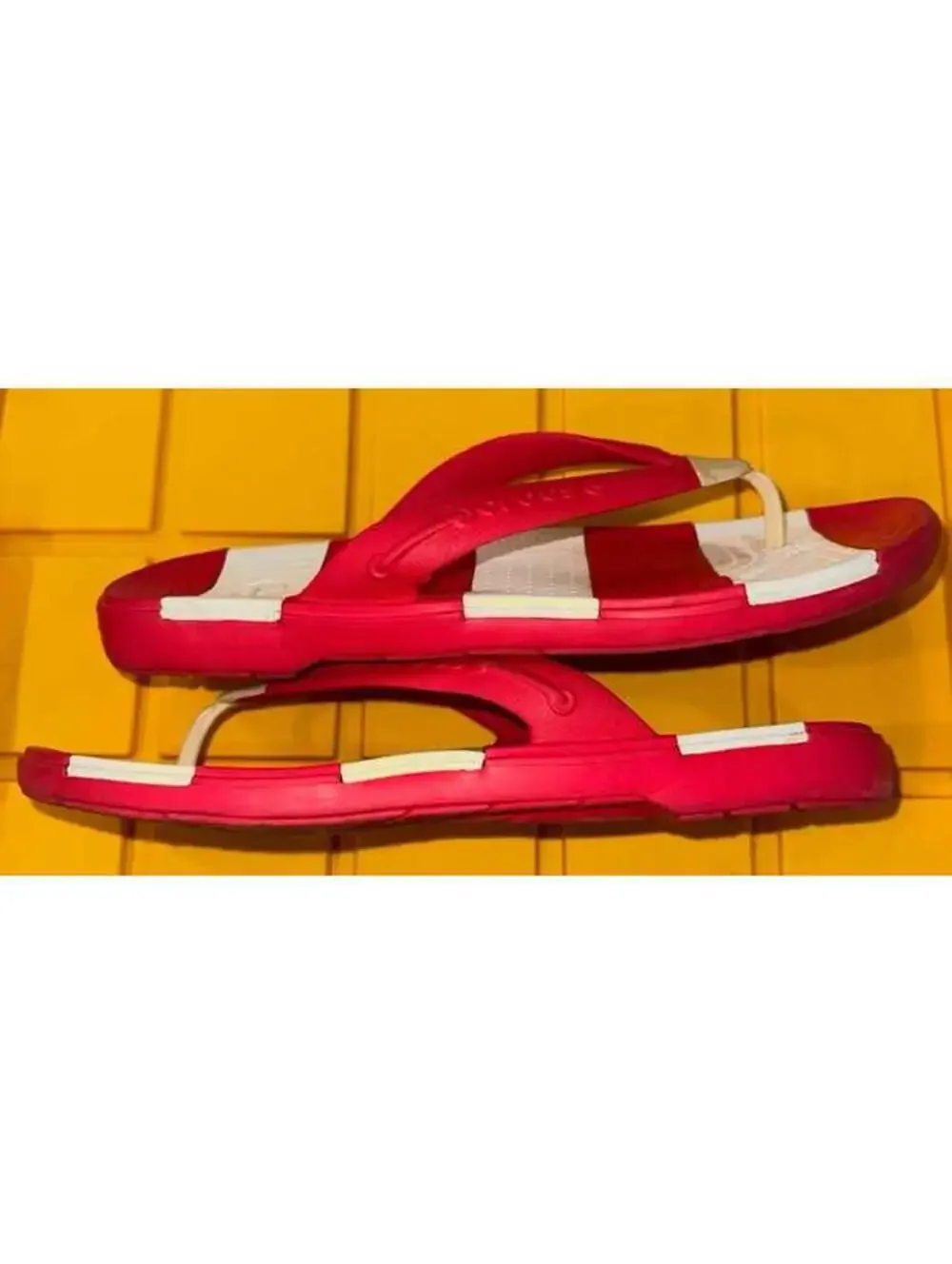 Crocs red and white flip flops size men’s 11